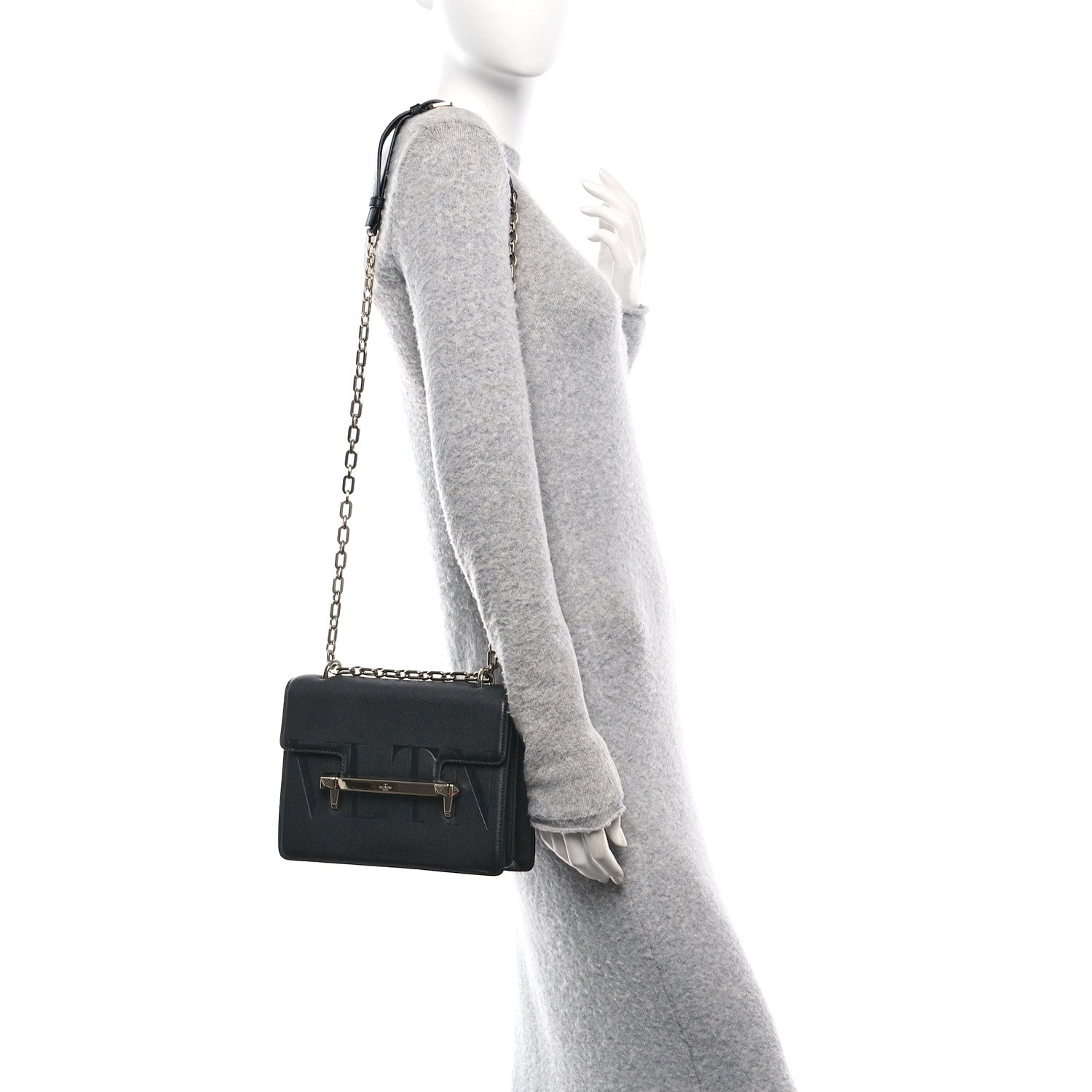 Grainy Calfskin Medium VLTN Uptown Shoulder Bag Black