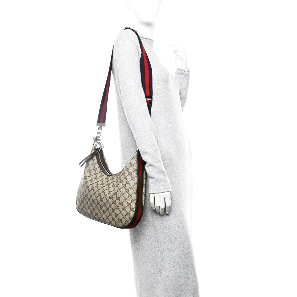 GG Supreme Monogram Textured Calfskin Web Large Attache Shoulder Bag  Beige Blue