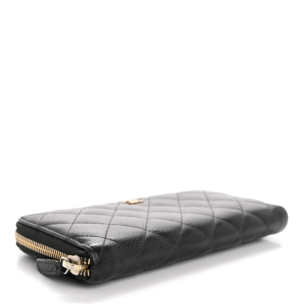 Caviar Quilted Large Gusset Zip Around Wallet Black