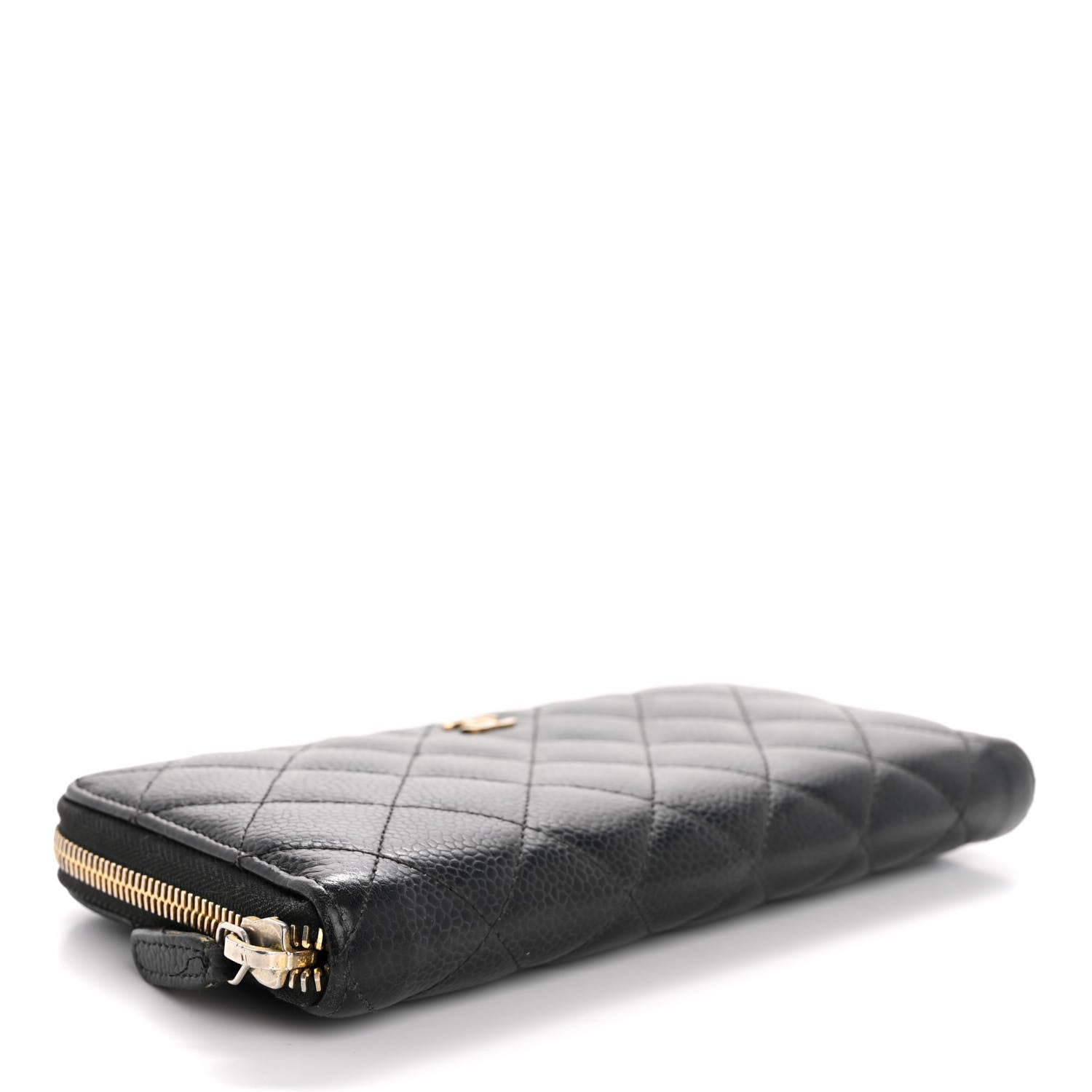 Caviar Quilted Large Gusset Zip Around Wallet Black