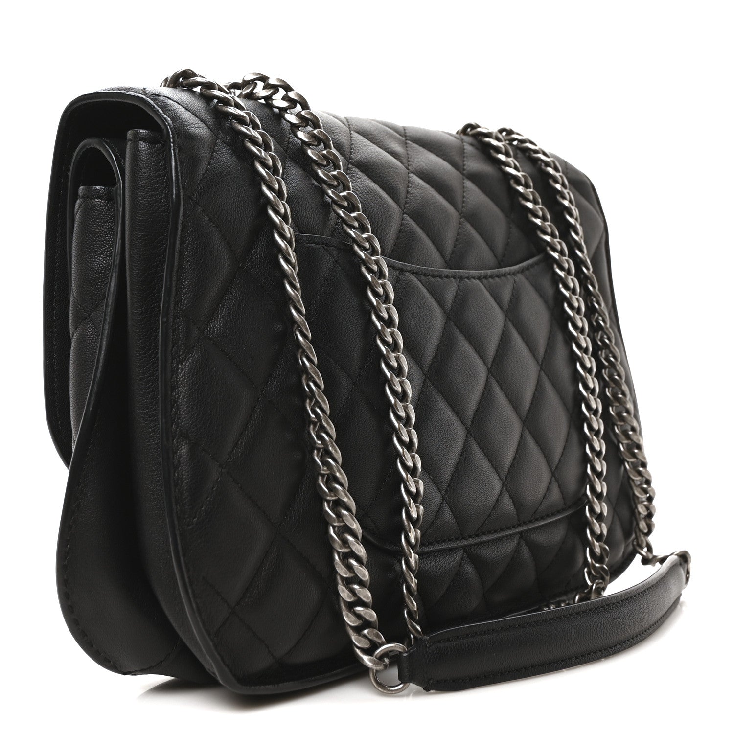 Metallic Goatskin Quilted Rock In Rome Flap Black