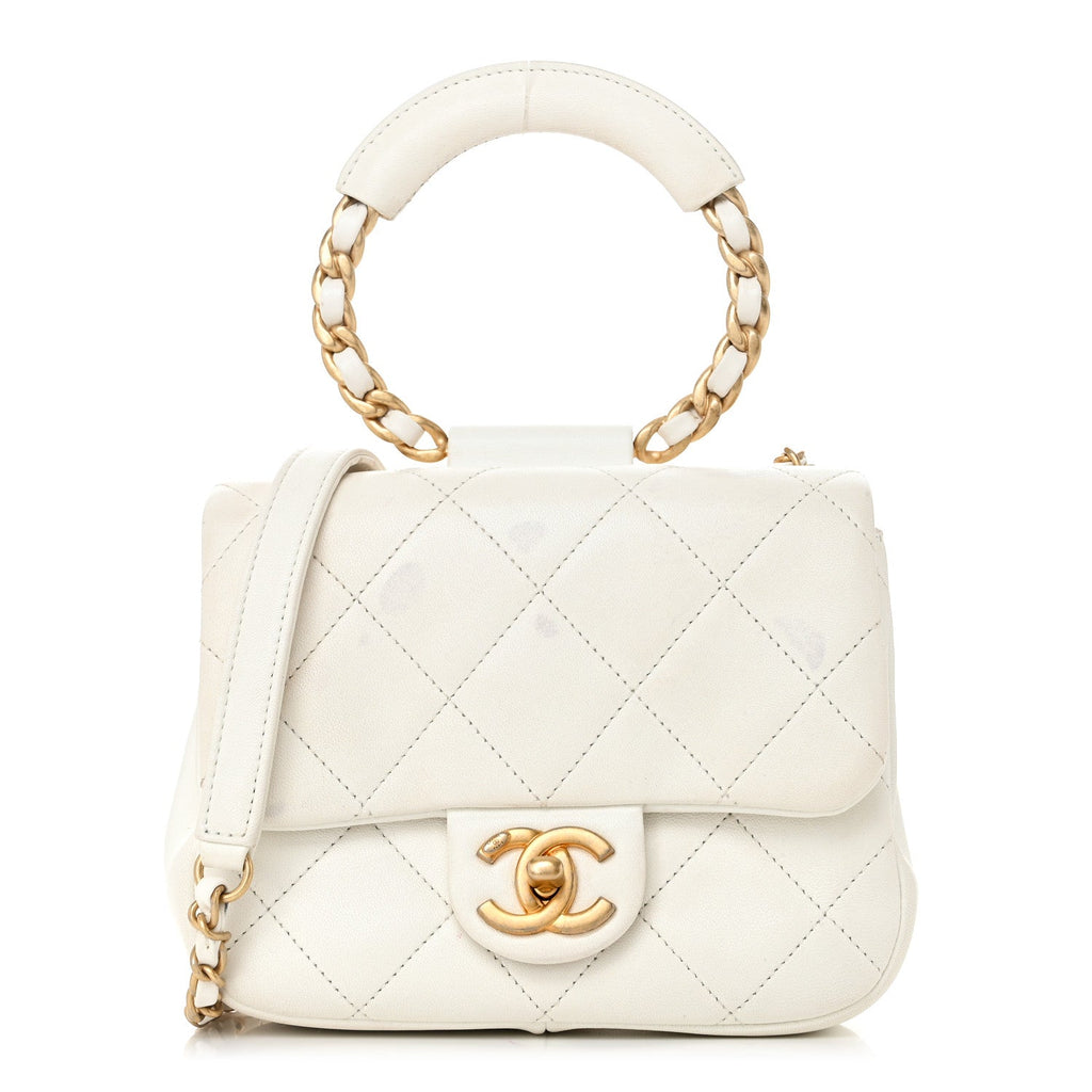 Lambskin Quilted Small In The Loop Handle Flap Bag White