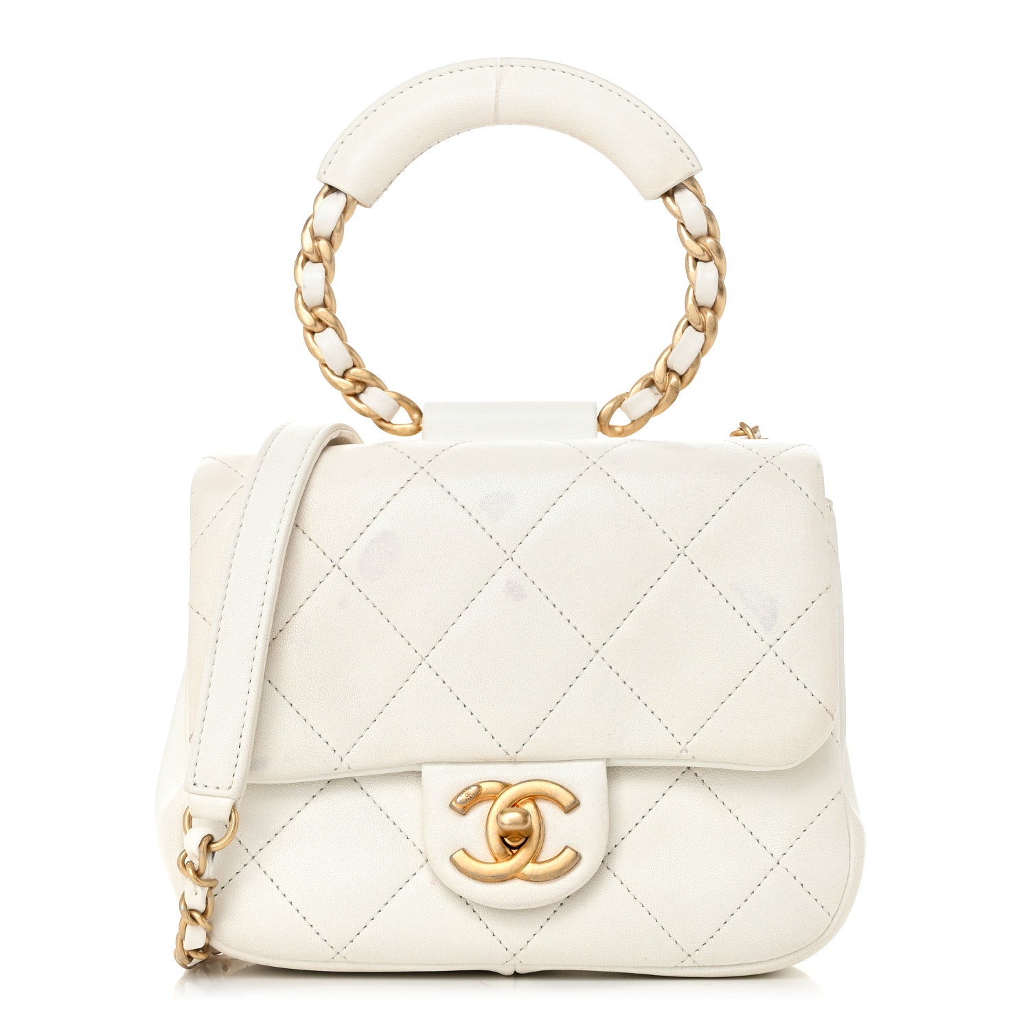 Lambskin Quilted Small In The Loop Handle Flap Bag White