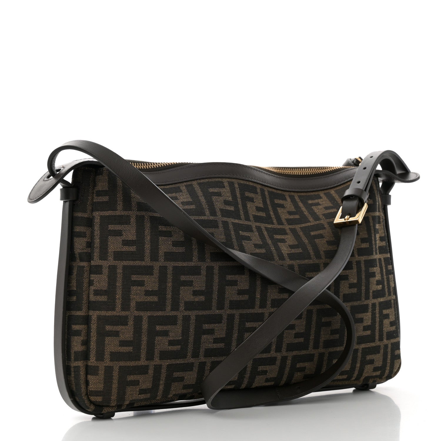 Fabric Jacquard Vitello Grace FF 1974 Medium Simply Fendi Shoulder Bag Tobacco Moro Ebano