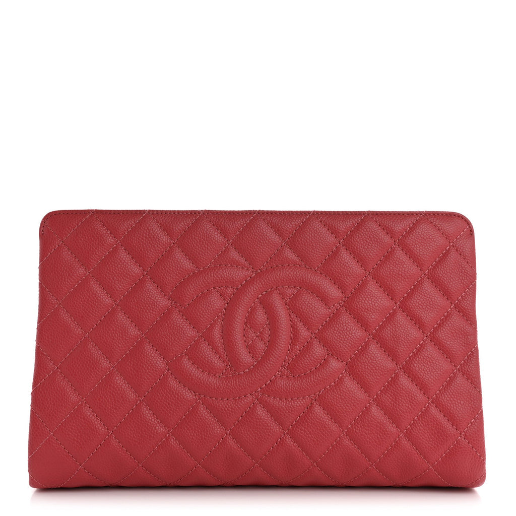 Caviar Quilted CC Large Clutch Coral