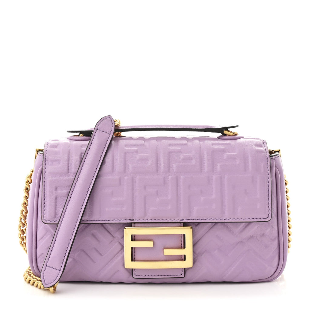Nappa FF Embossed Small Midi Chain Baguette Violetta