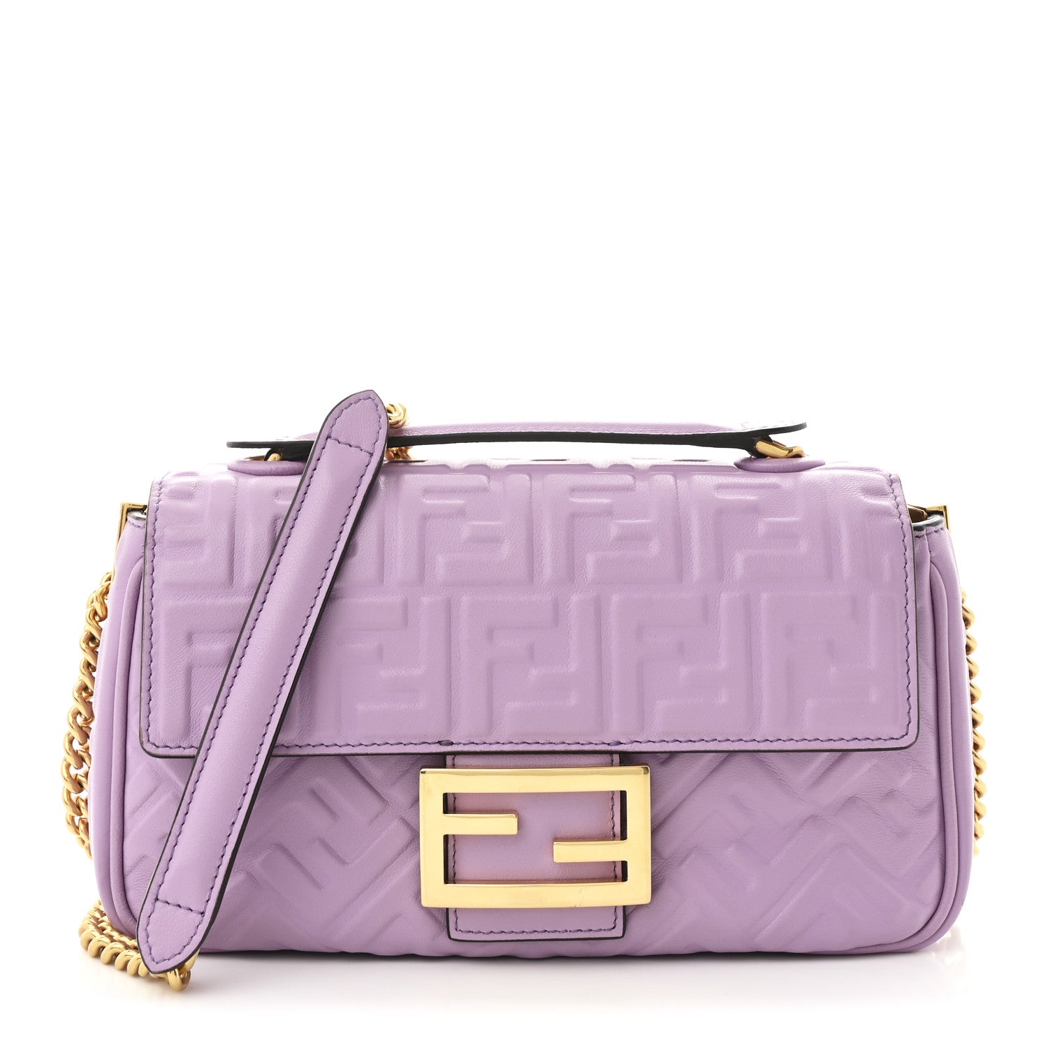 Nappa FF Embossed Small Midi Chain Baguette Violetta