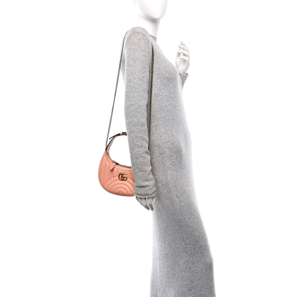 Calfskin Vertical Ring Matelasse Mini GG Marmont Half Moon Hobo Peachy Chic
