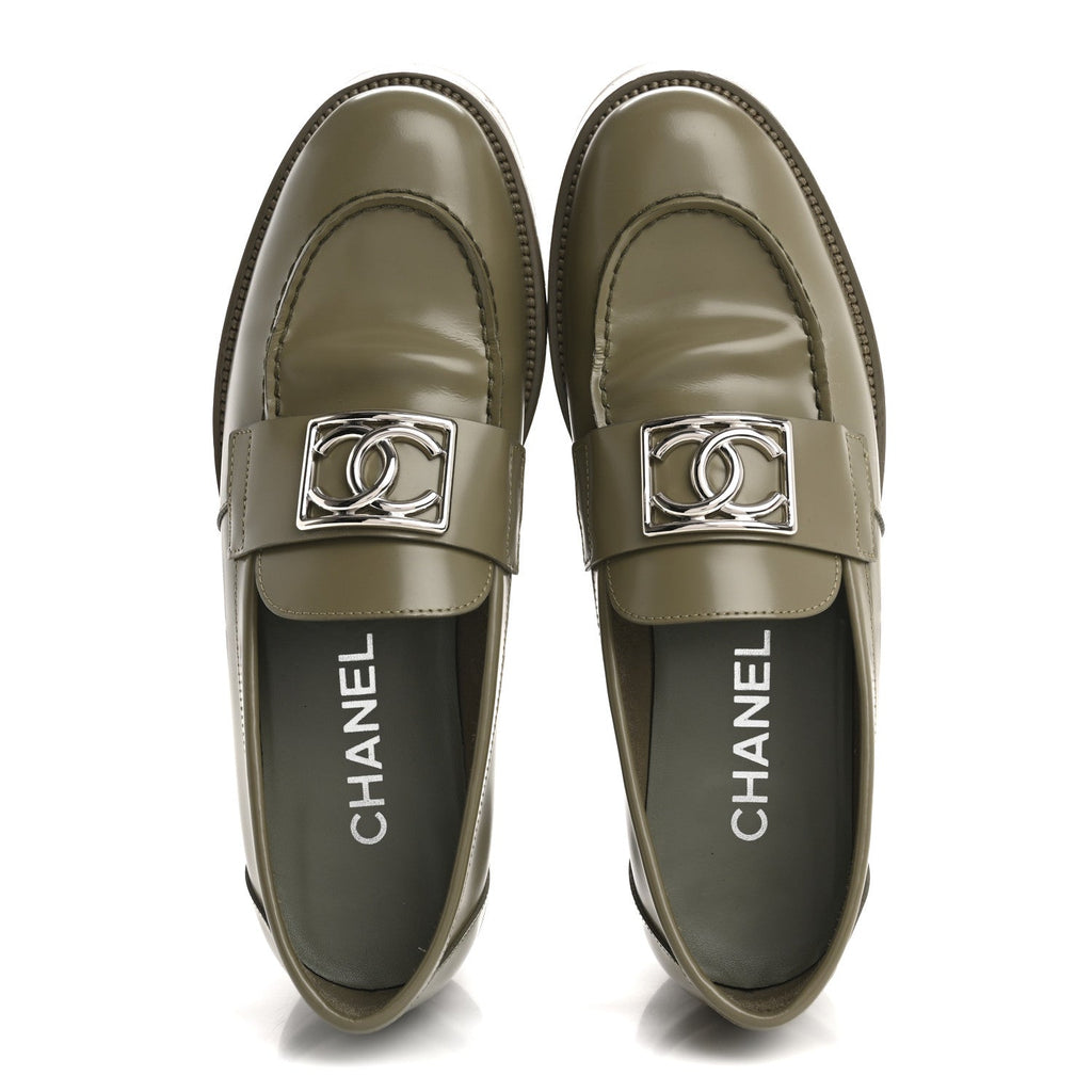 Calfskin Metal CC Loafers 38.5 Khaki