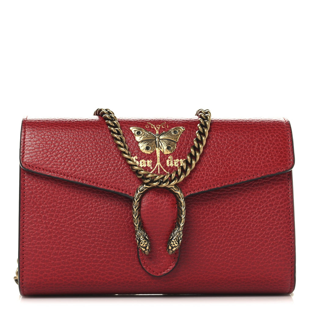 Calfskin Garden Dionysus Chain Wallet Hibiscus Red