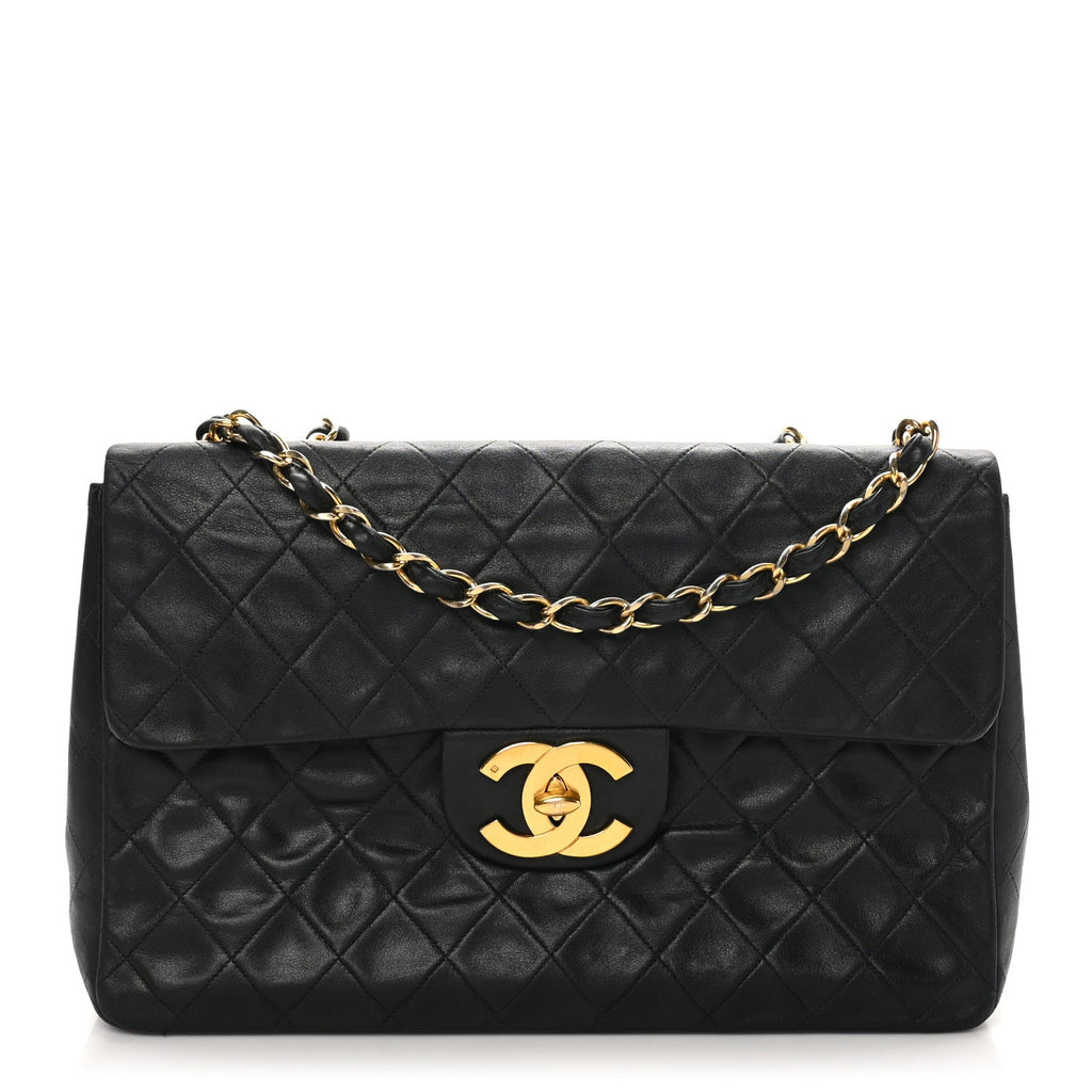 Lambskin Quilted Jumbo Single Flap Black
