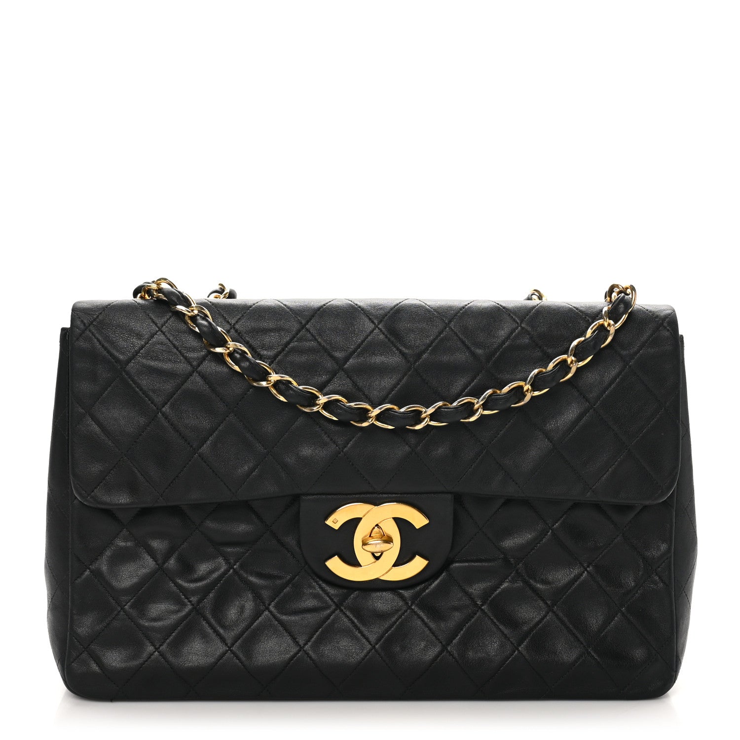 Lambskin Quilted Jumbo Single Flap Black