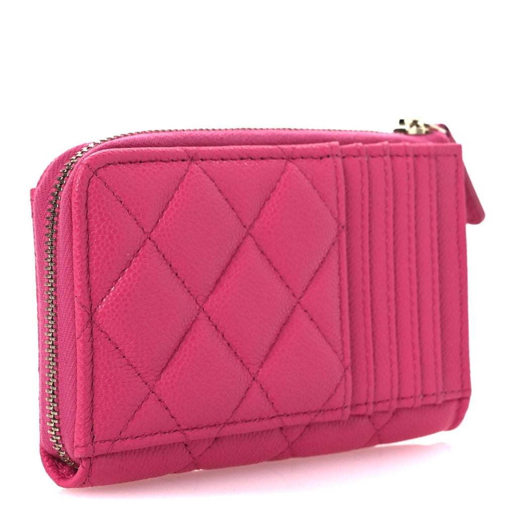 Caviar Quilted CC Zip Around  Holder Pink