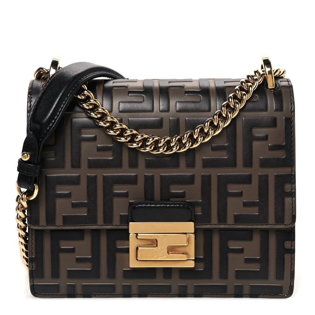 Vitello Liberty Bi-Color FF 1974 Embossed Small Kan U Shoulder Bag Maya Black