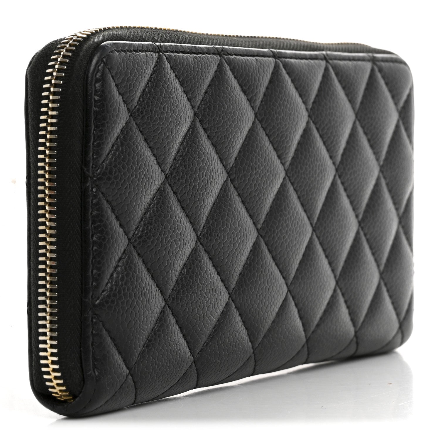 Caviar Quilted Large Gusset Zip Around Wallet Black