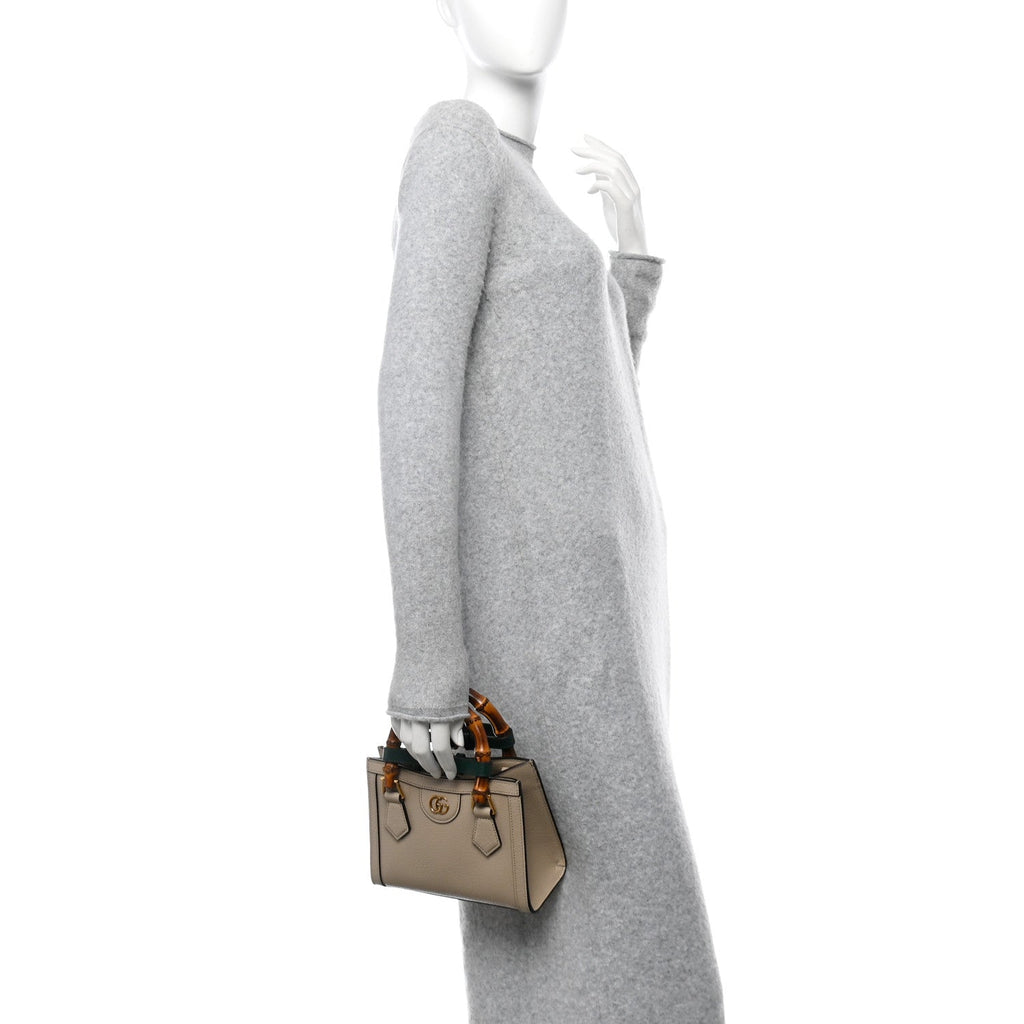 Textured Dollar Calfskin Web Mini Diana Tote Bag Oatmeal Vintage Green