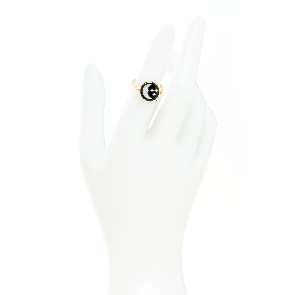 18K Yellow White Gold Diamond Black Onyx Mother of Pearl Rose Celeste Ring 50 5.25