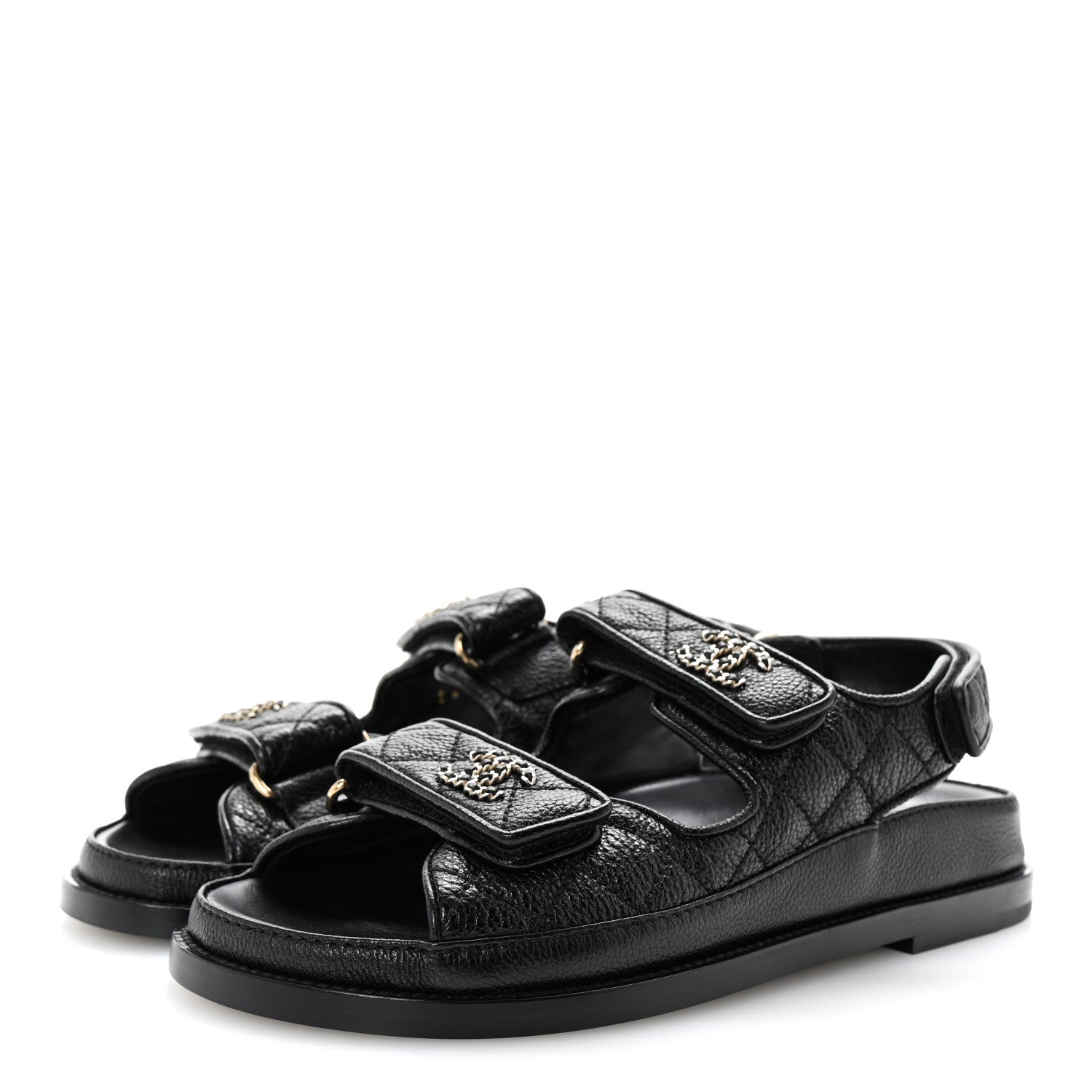 Grained Calfskin Velcro Dad Sandals 36 Black