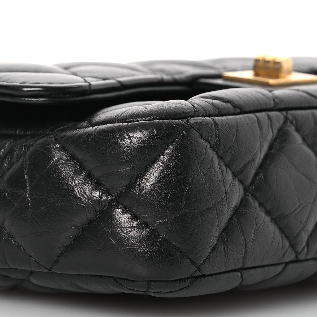Aged Calfskin Quilted Reissue 2.55 Phone Holder With Chain Black
