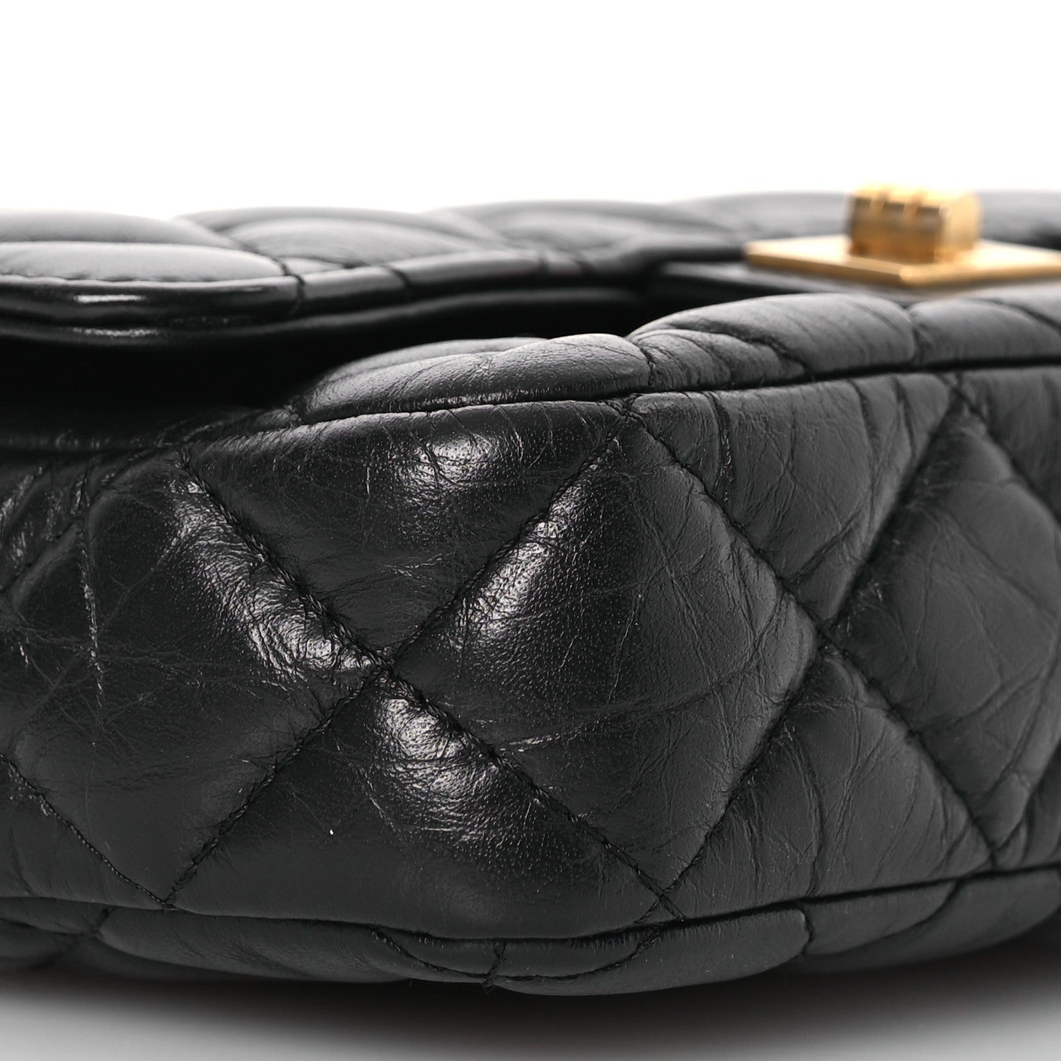 Aged Calfskin Quilted Reissue 2.55 Phone Holder With Chain Black