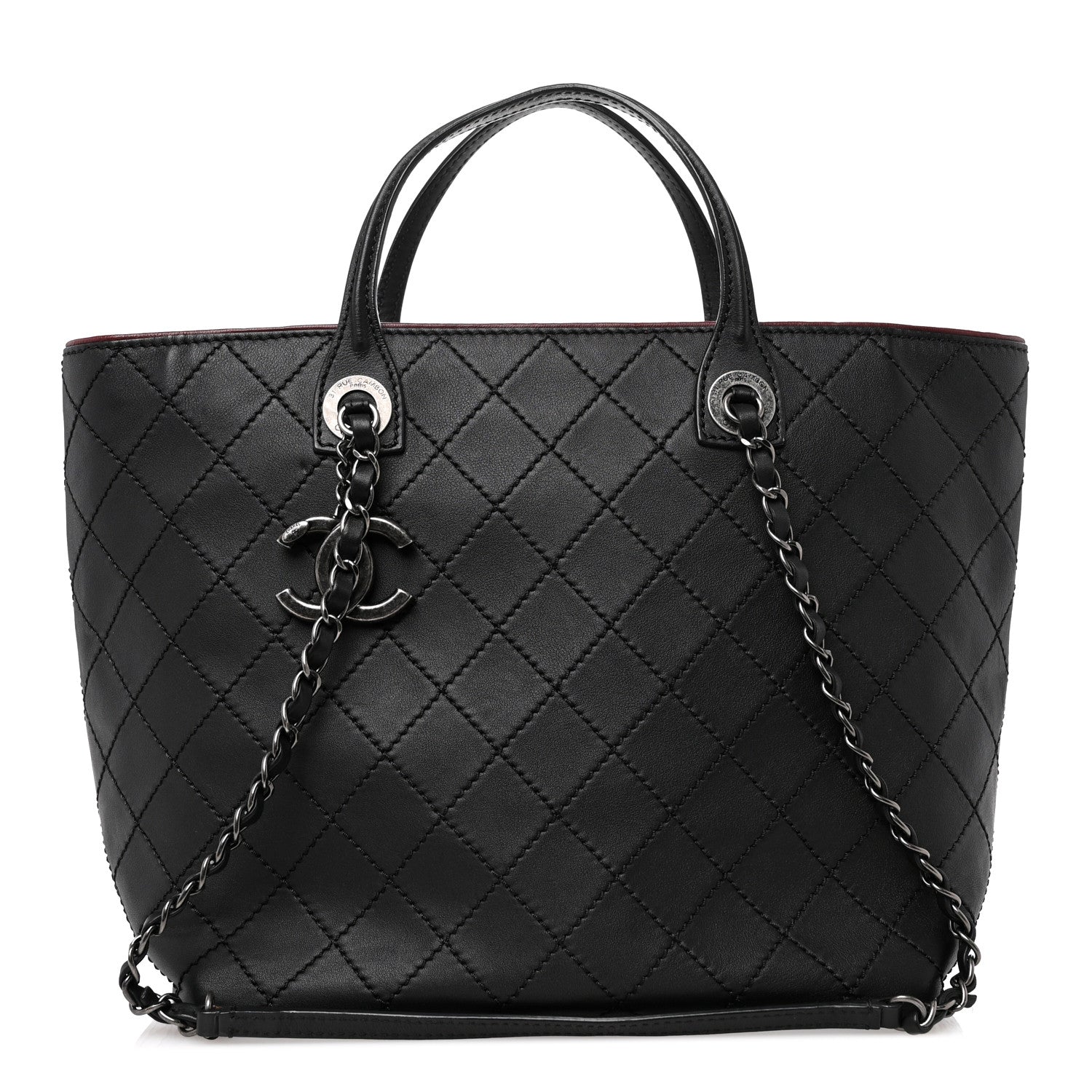 Calfskin Stitched Medium Shopping Tote Black