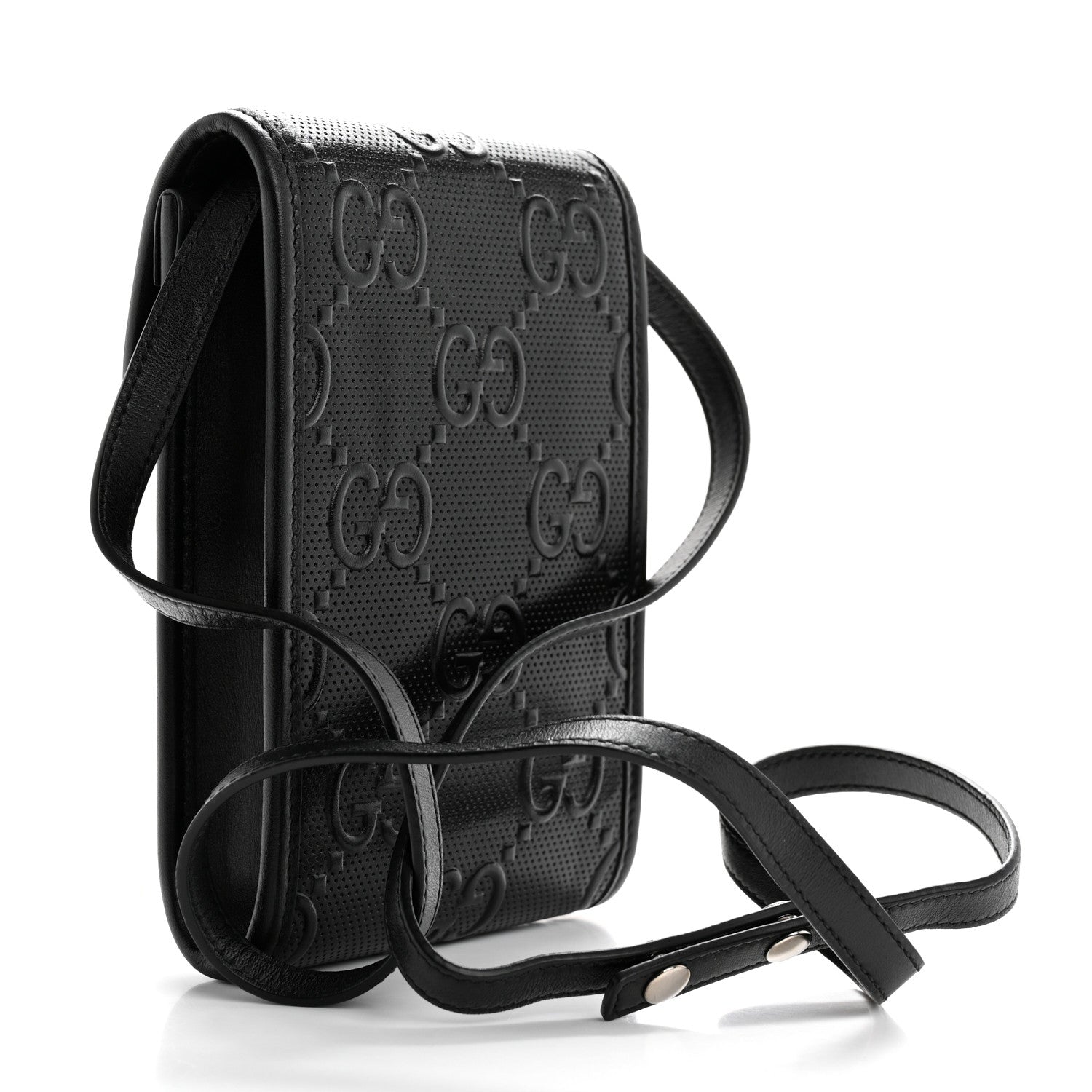 Calfskin GG Tennis Embossed Mini Crossbody Bag Black