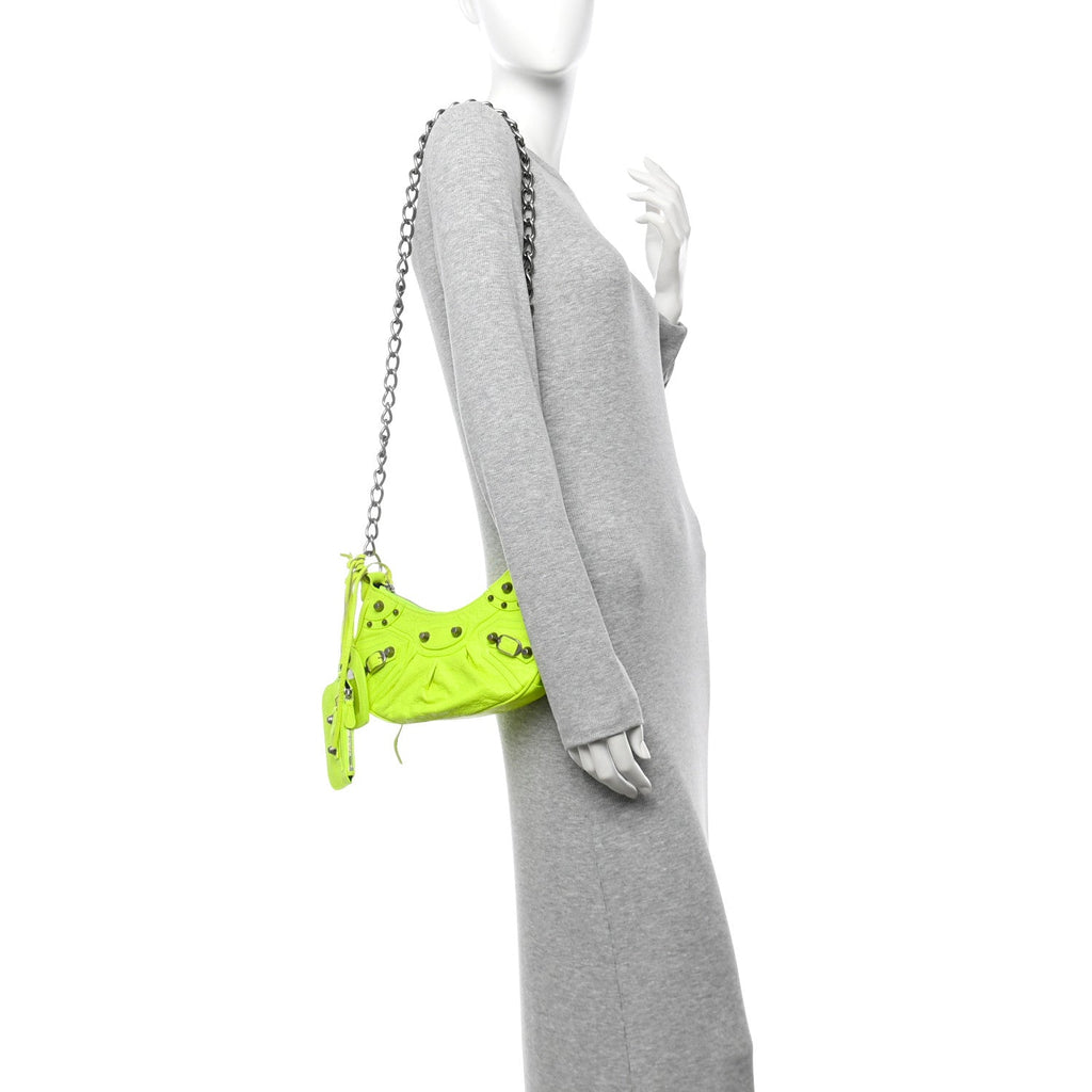 Agneau Arena Le Cagole Chain Shoulder Bag XS Fluo Yellow