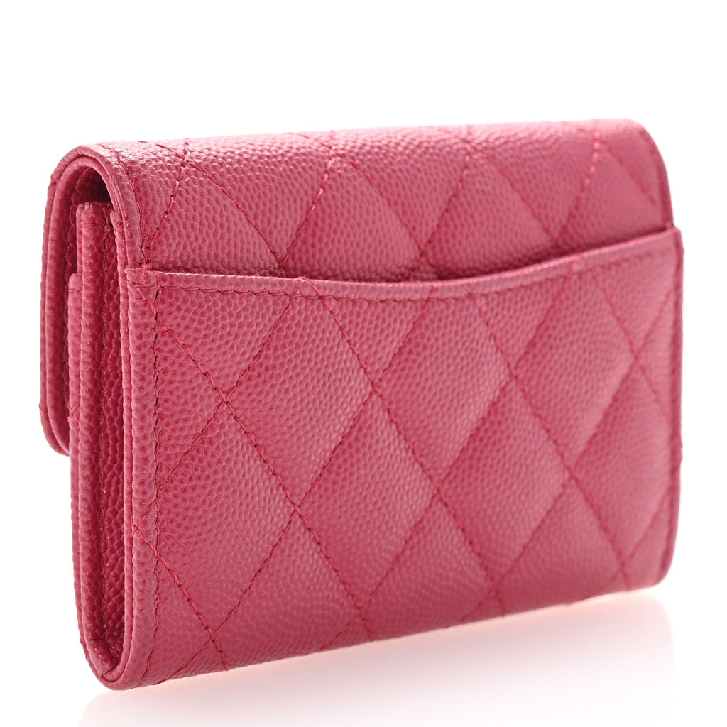Caviar Quilted Flap  Holder Wallet Dark Pink