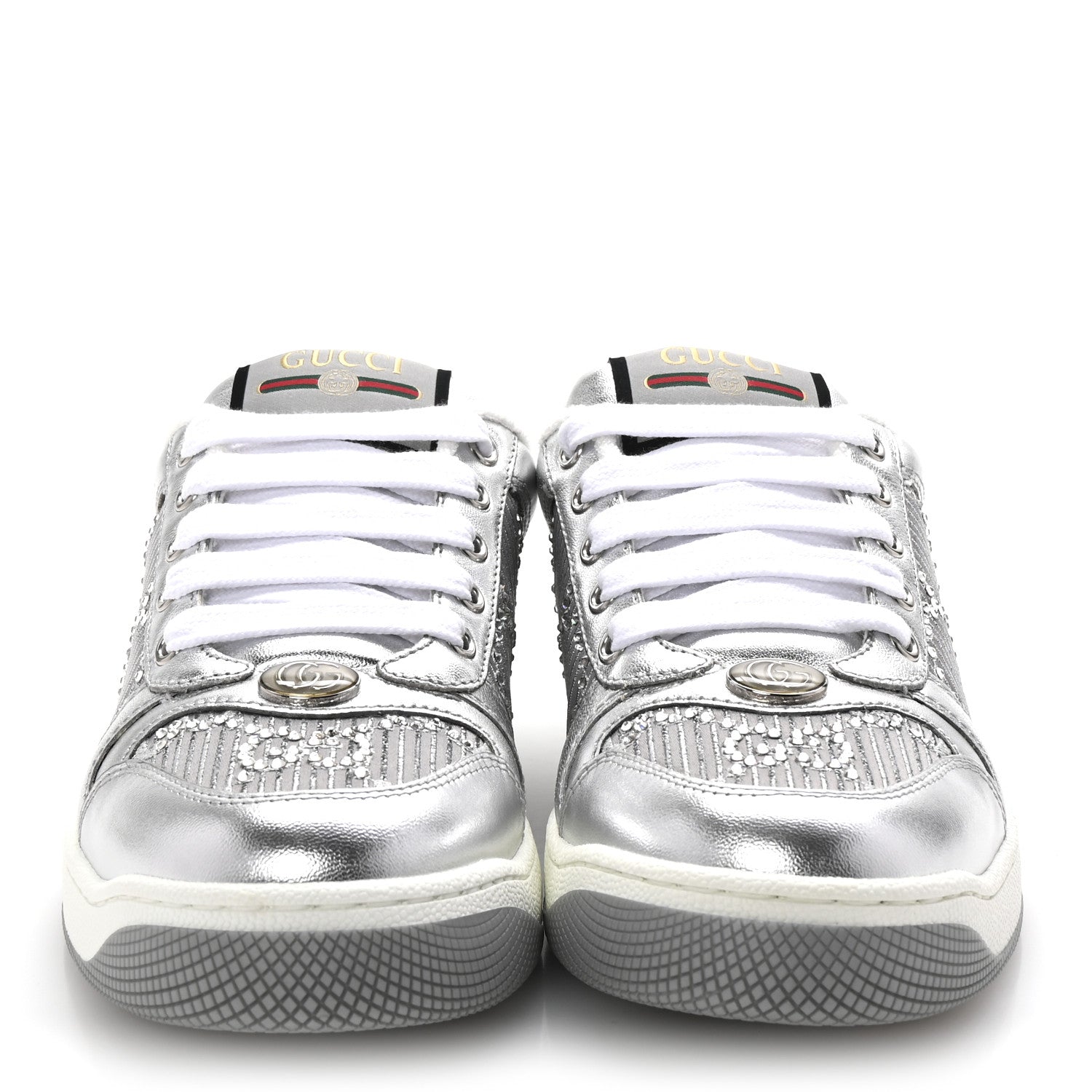Metallic Nappa Silk Crystals Womens Screener Sneakers 36.5 Silver Light Grey