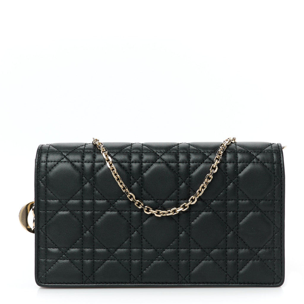 Lambskin Cannage Lady Dior Chain Wallet Black