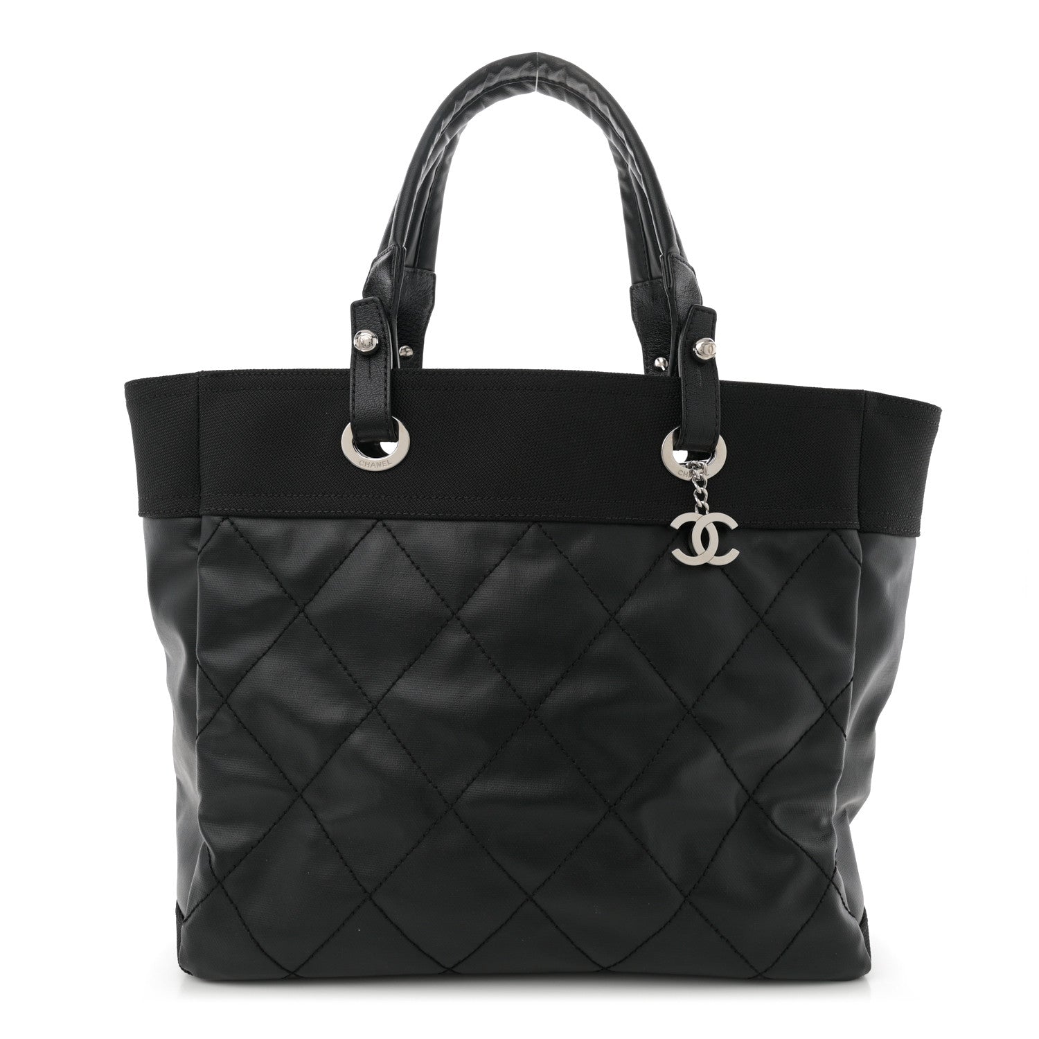 Coated Canvas Quilted Large Paris Biarritz Tote Black