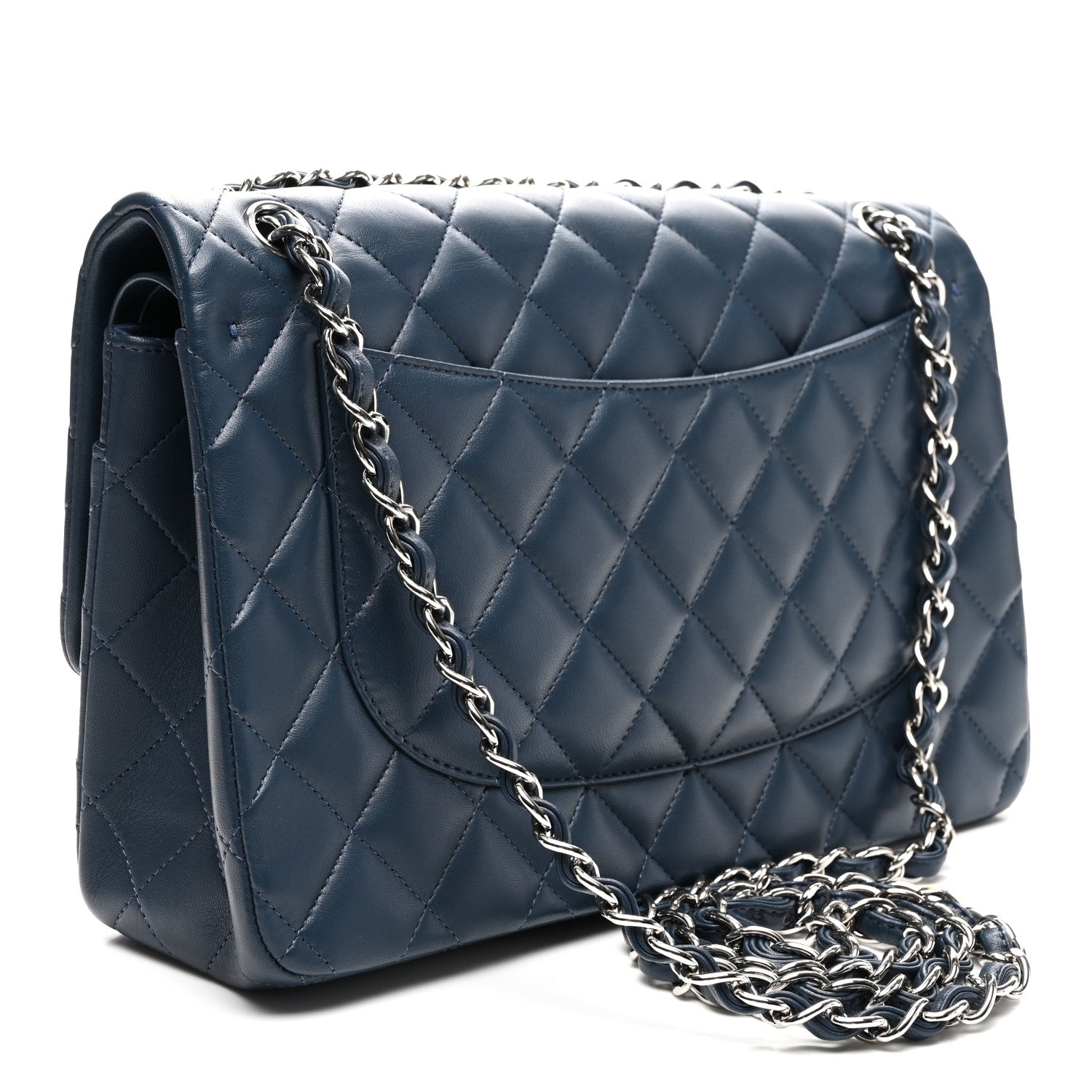 Lambskin Quilted Jumbo Double Flap Navy