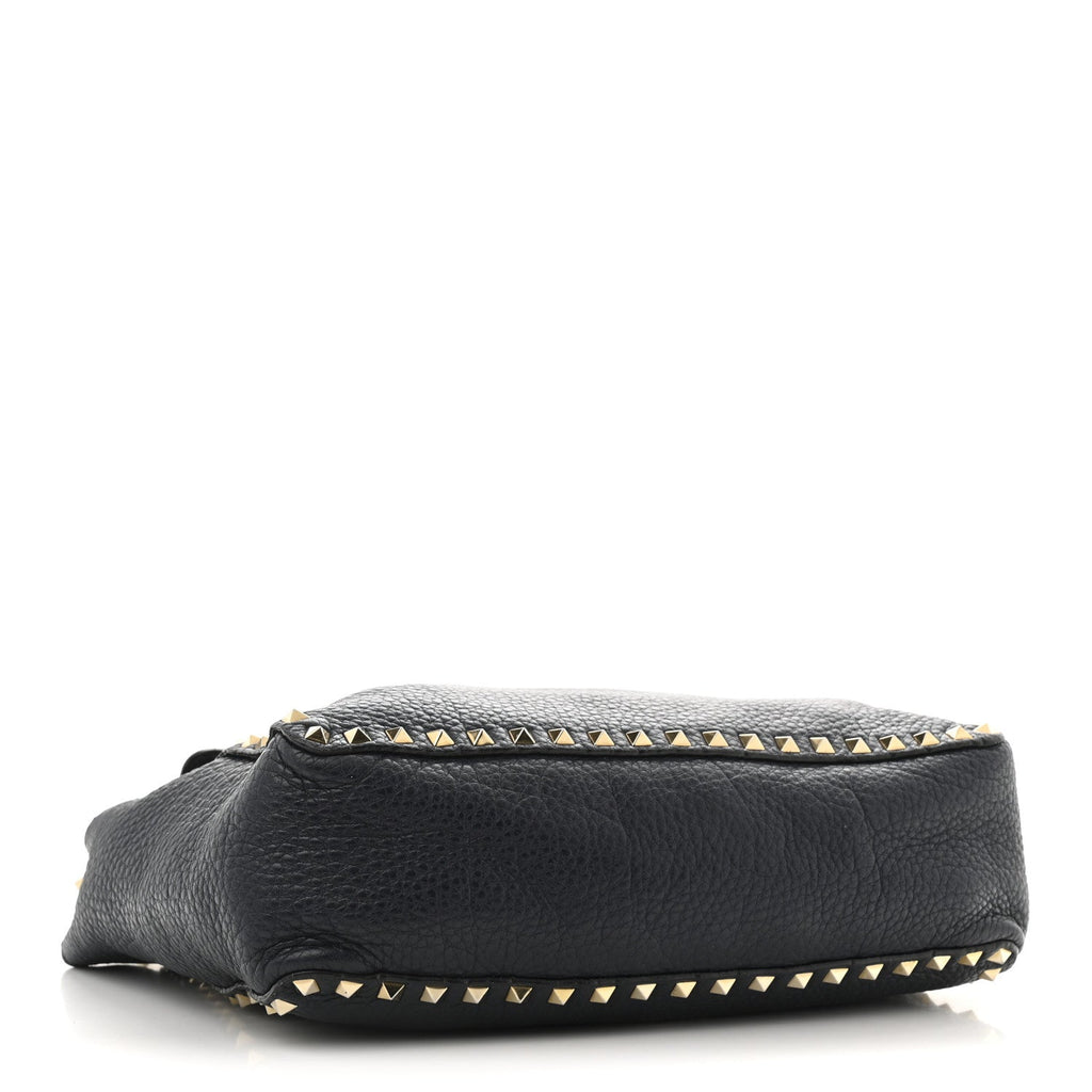 Pebbled Calfskin Rockstud Flip Lock Flap Messenger Satchel Marine