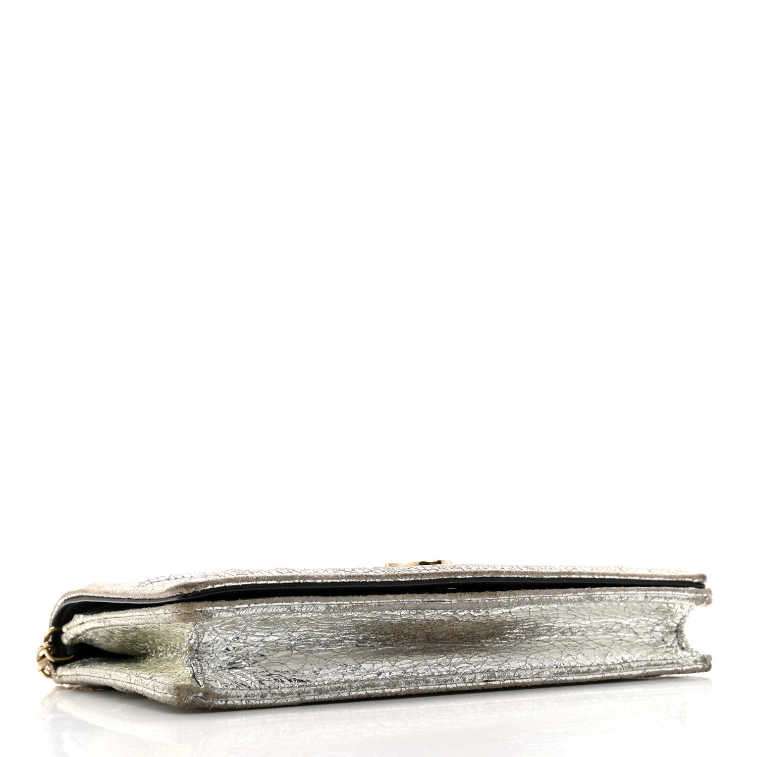 Metallic Ceramic Effect Deerskin Diorama Wallet on Chain Pouch Silver