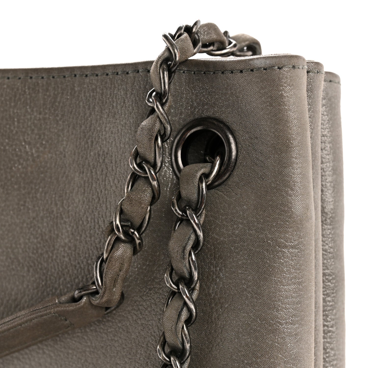 Iridescent Calfskin CC East West Shopping Tote Light Grey