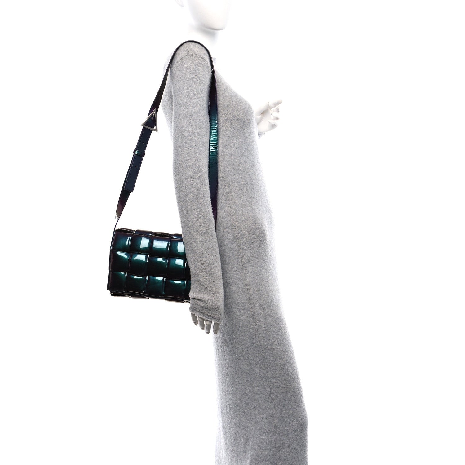 Glossy Nail Polish Nappa Maxi Intreccio Padded Cassette Crossbody Bag Holographic