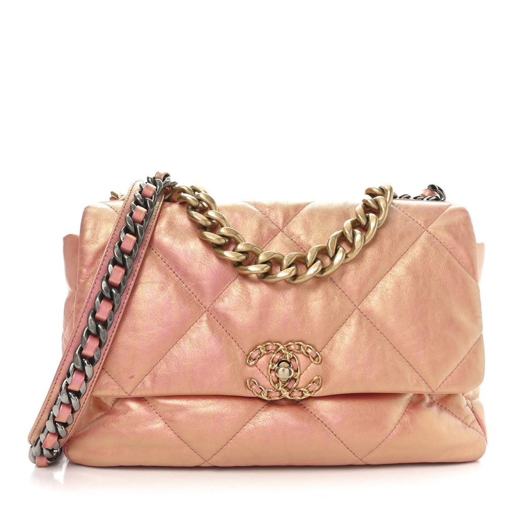 Iridescent Lambskin Quilted Chanel 19 Flap Pink
