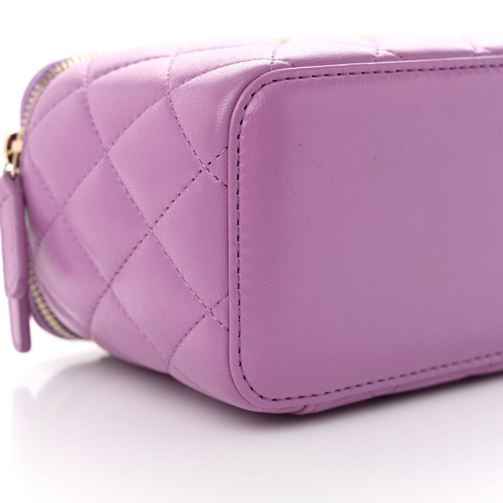 Lambskin Quilted Pearl Crush Small Vanity Case With Chain Purple