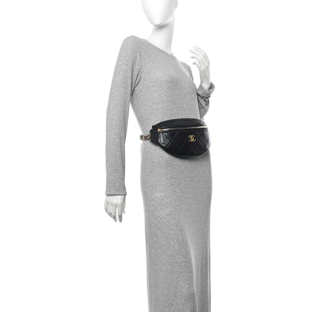 Lambskin Enamel Quilted Waist Bag Black