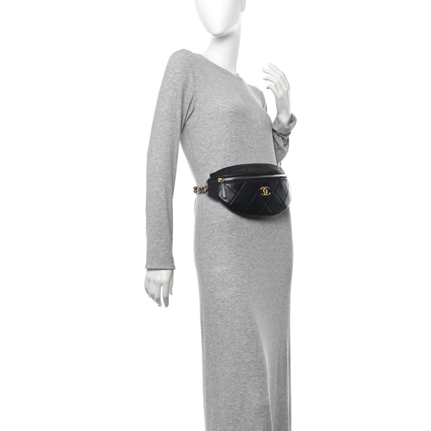 Lambskin Enamel Quilted Waist Bag Black
