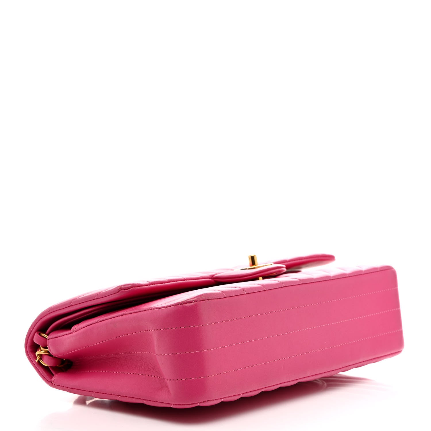 Lambskin Chevron Quilted Medium Double Flap Dark Pink