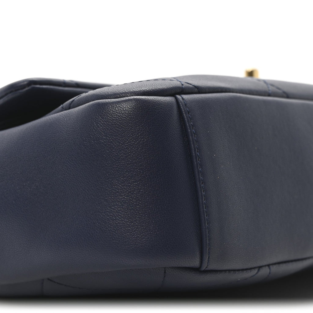 Lambskin A Real Catch Flap Bag Navy Blue