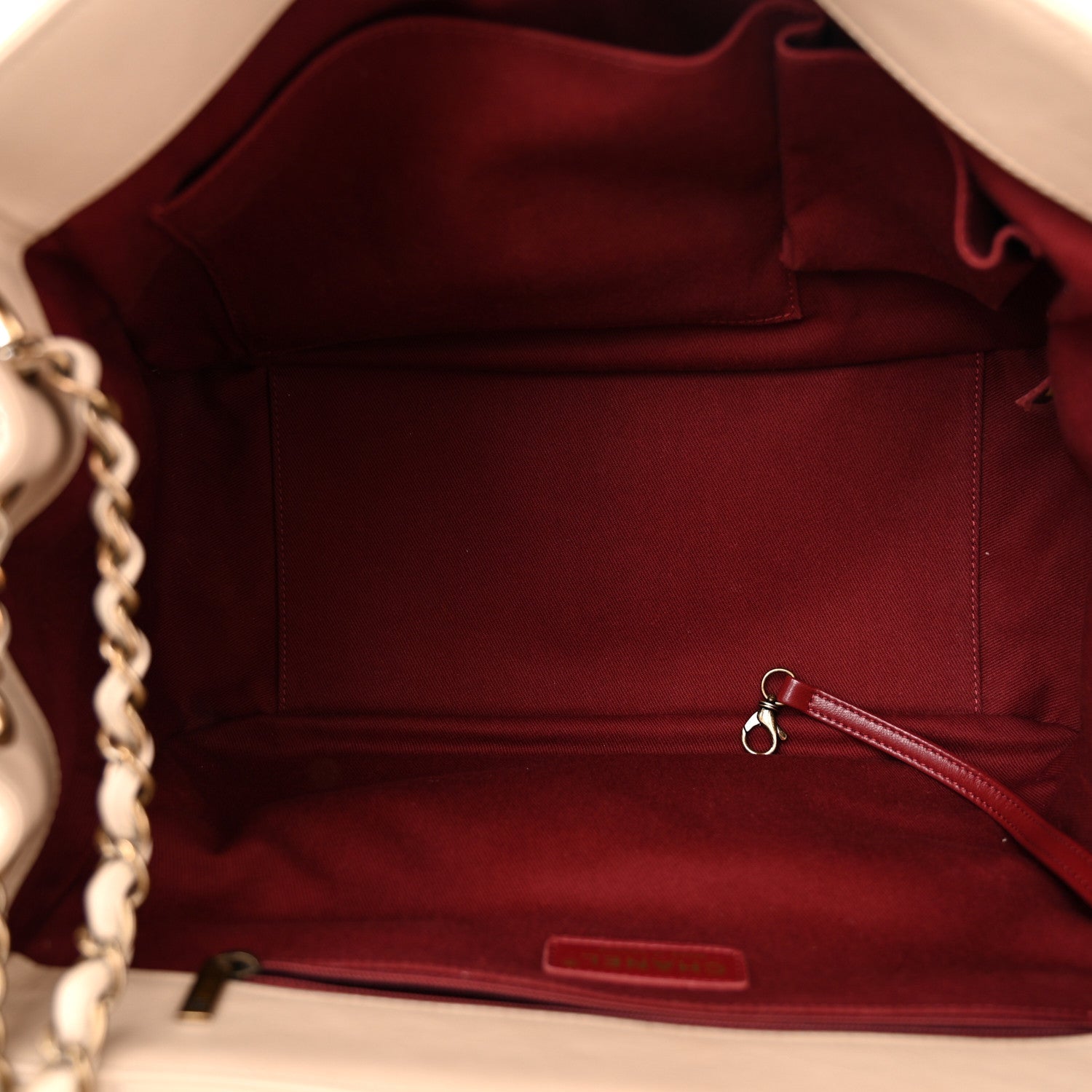 Aged Calfskin Quilted Large Pondichery Flap Beige