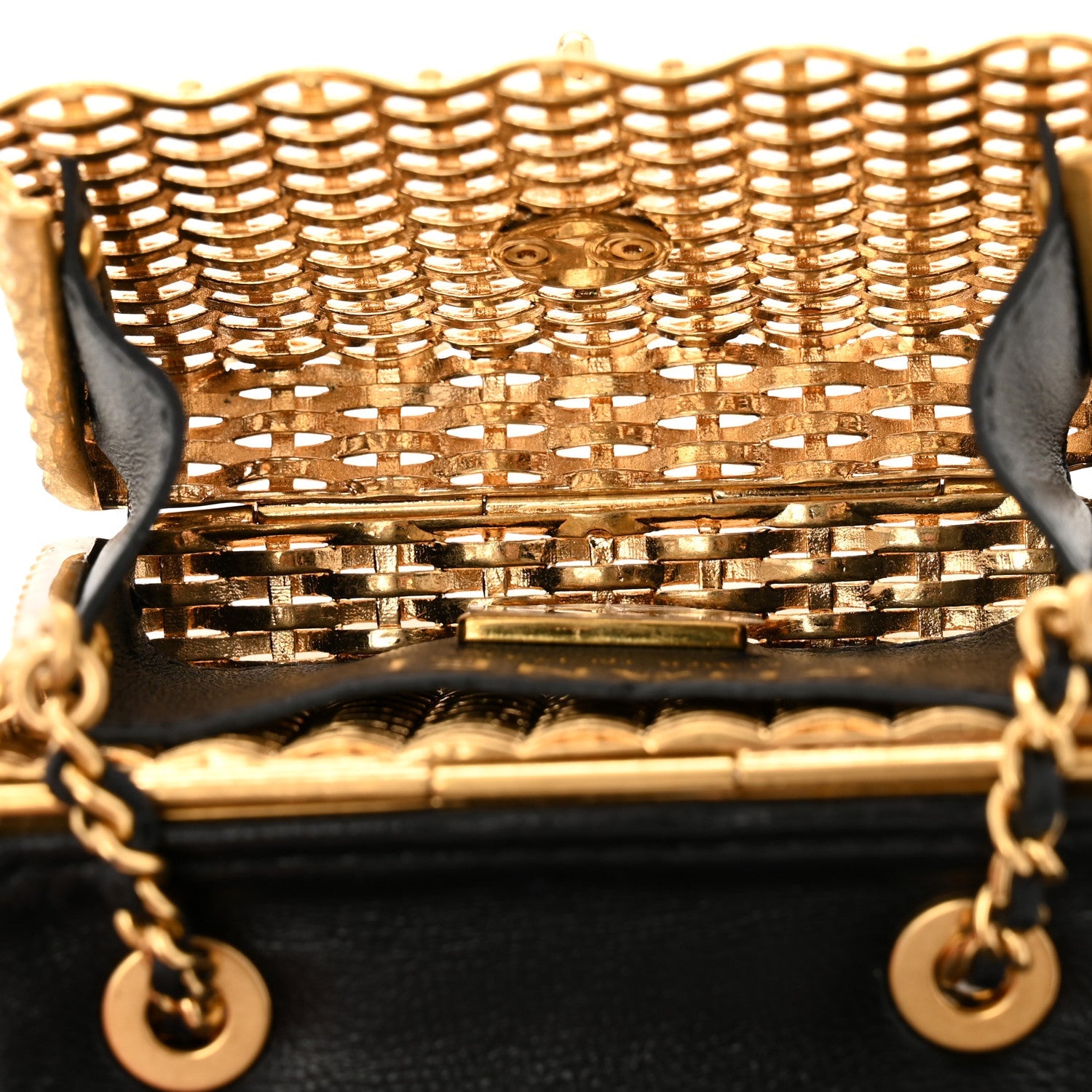 Woven Metal Lambskin Quilted Micro Flap Black Gold