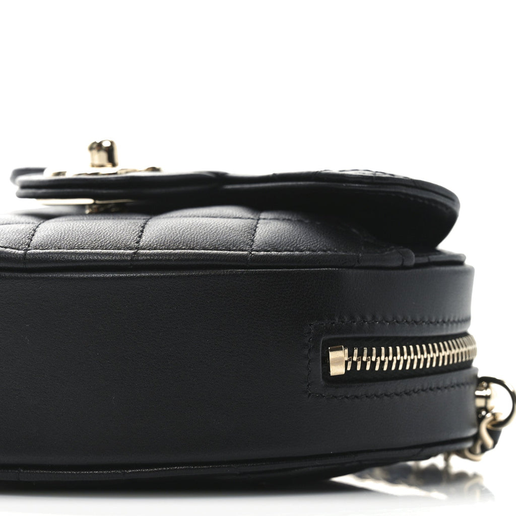 Lambskin Quilted CC In Love Heart Waist Belt Bag With Chain Black