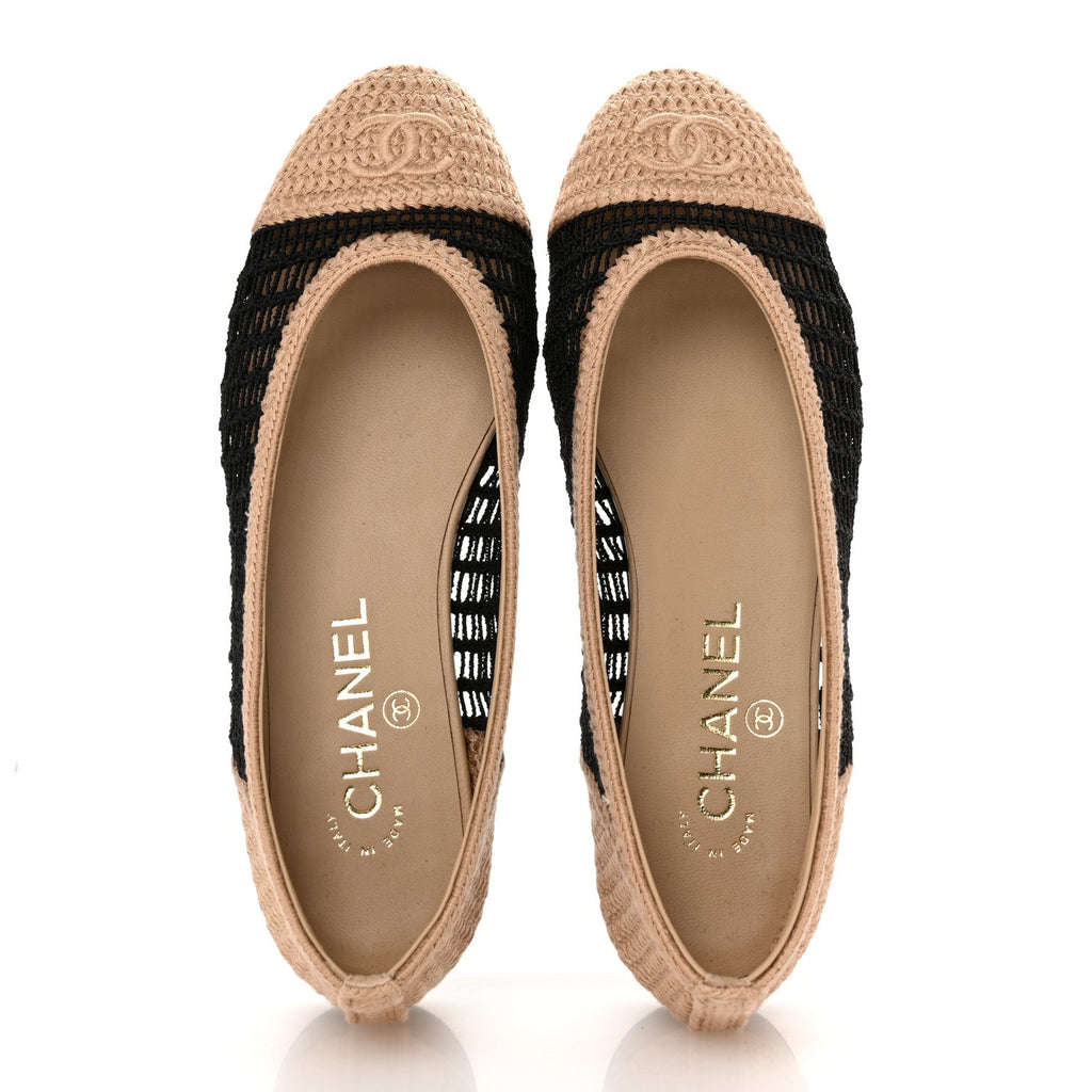 Raffia Cap Toe Ballerina Flats 36.5 Black Beige