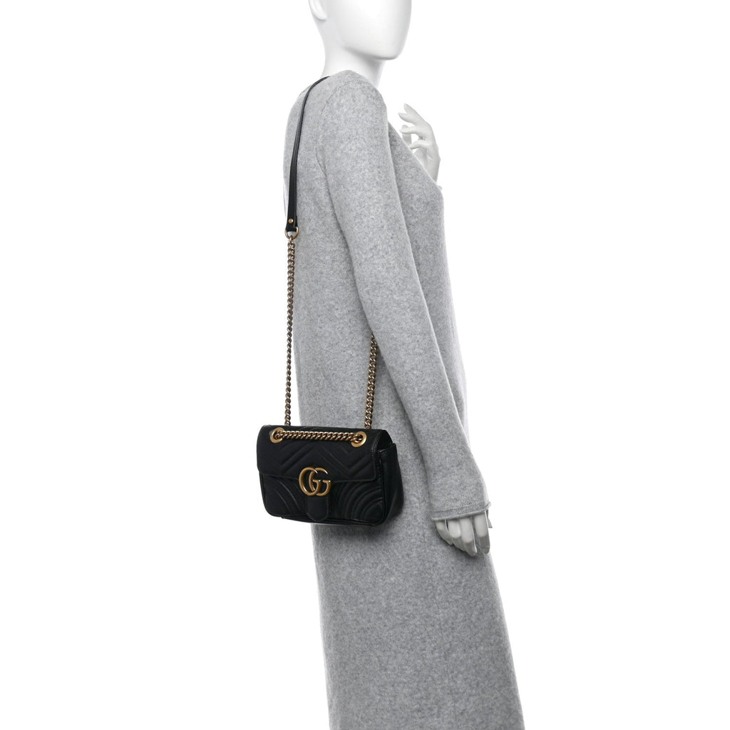 Calfskin Matelasse Mini GG Marmont Shoulder Bag Black