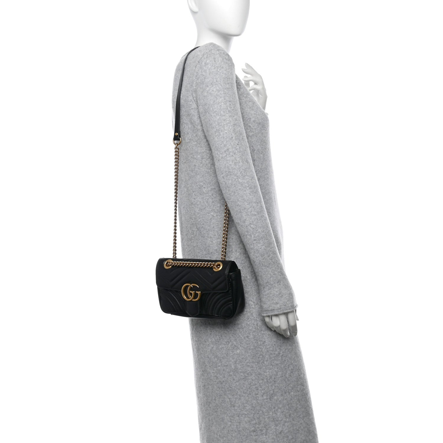 Calfskin Matelasse Mini GG Marmont Shoulder Bag Black