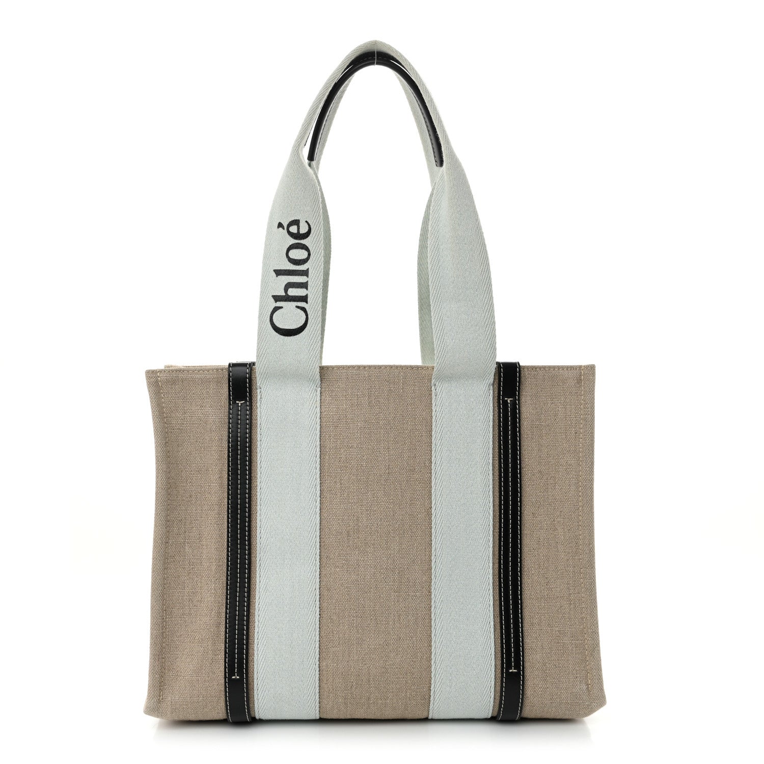 Cotton Calfskin Medium Woody Ribbon Tote White Blue