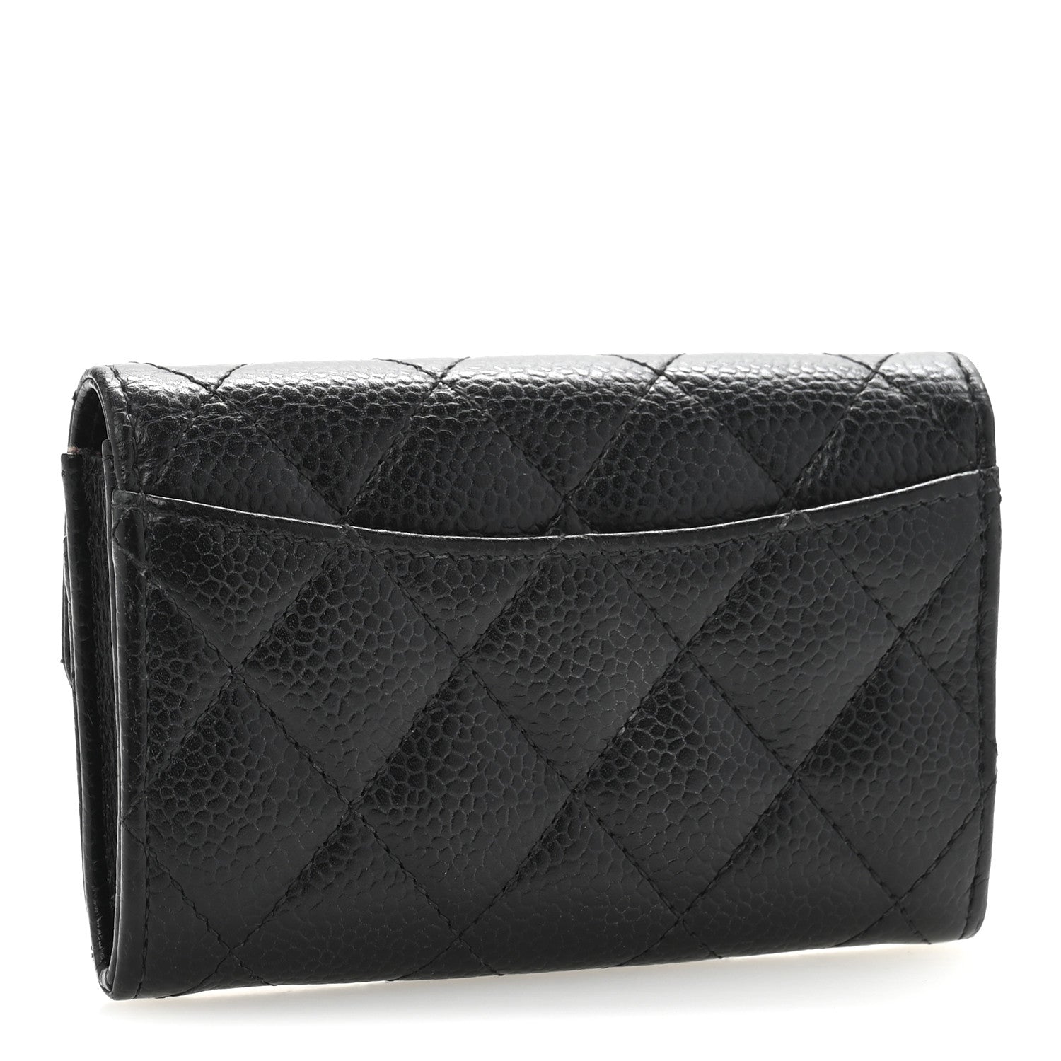 Caviar Quilted Flap  Holder Wallet Black